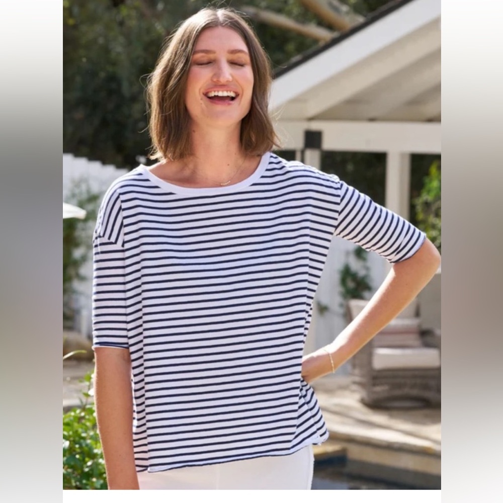 Frank & Eileen Navy and White Striped Short Sleeve Tee